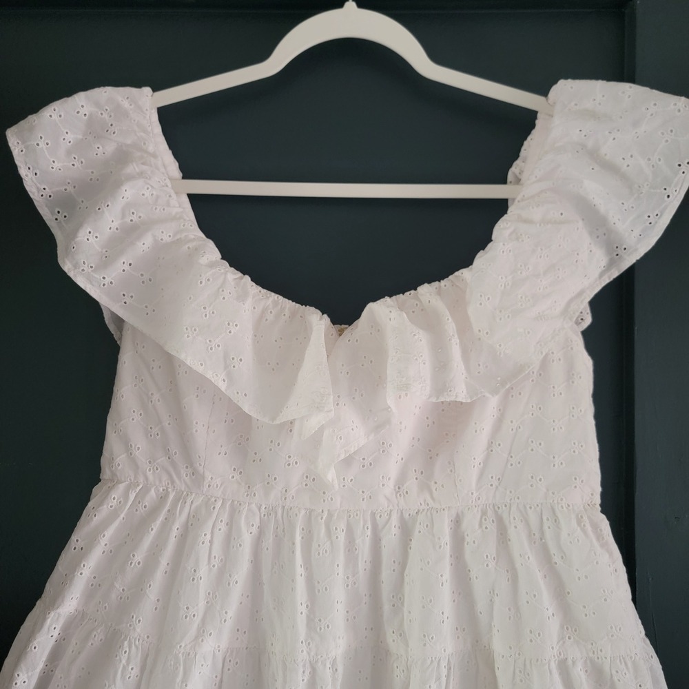 Lilly Pulitzer White Cotton Emie Babydoll Eyelet Tiered Ruffle Mini Dress Sze 10 - Picture 4 of 13